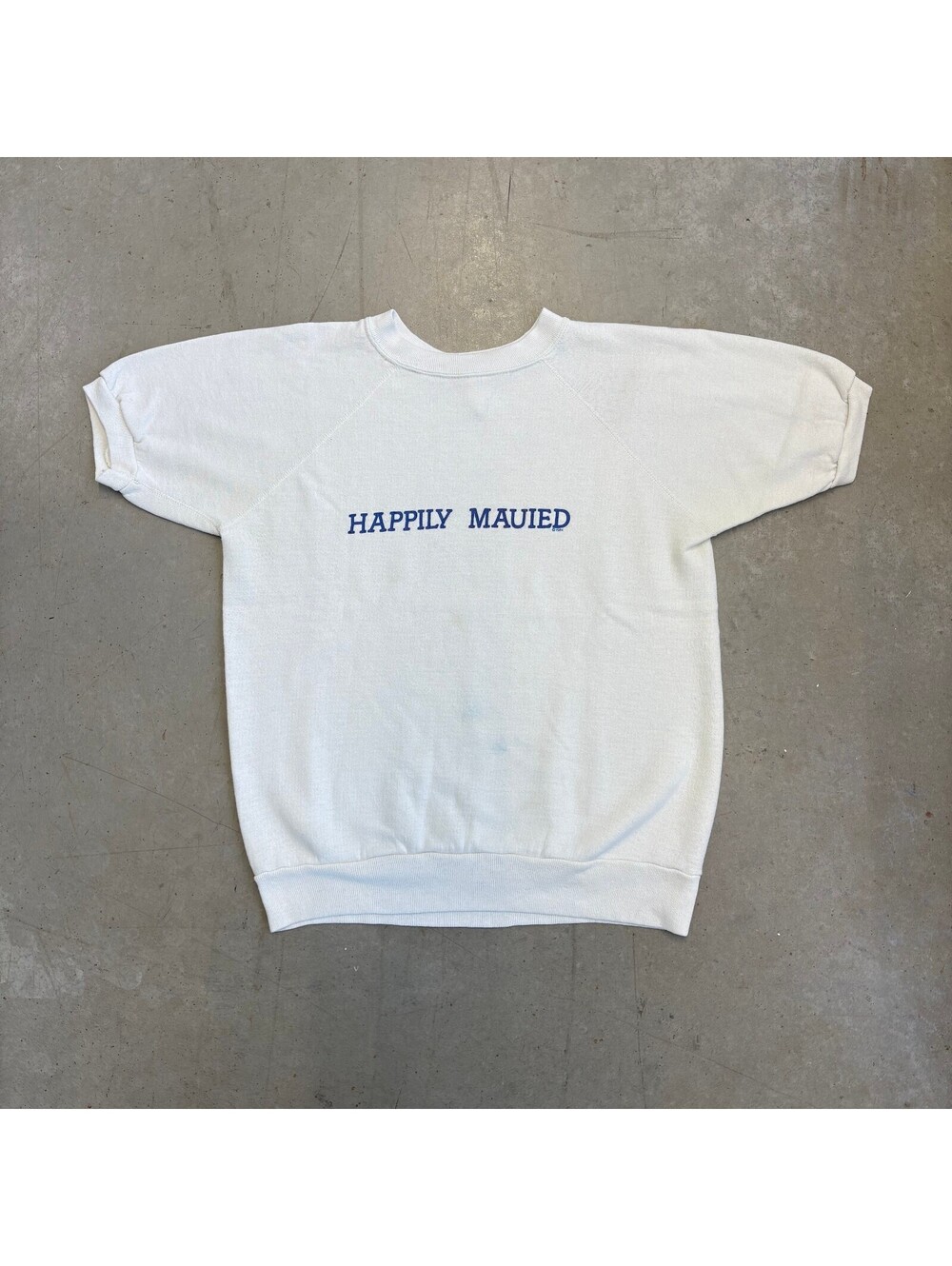 Vintage 80s Happily Mauied Spellout Short Sleeve Flawed Sweatshirt Small White